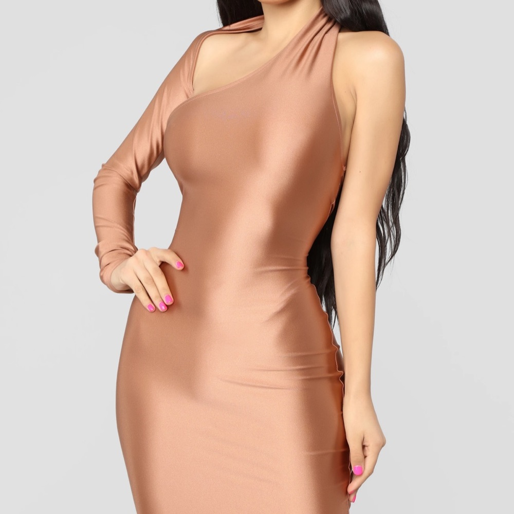 Fashion Nova nude one arm midi dress